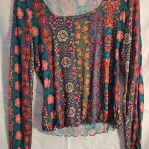NATURAL LIFE Multicolor Floral Scoop Neck Long Sleeve Top
